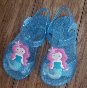 Glittery Blue Mermaid Girls Kids Jelly Summer Beach Sandals